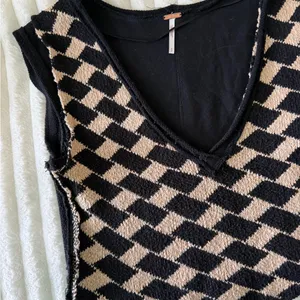 Free People Black and Cream Diamond Crop Top sweater thumbnail 4