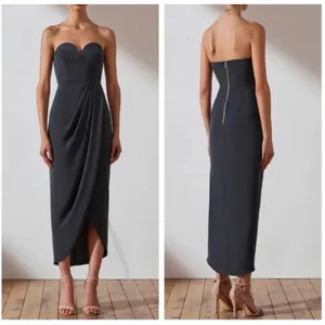 Shona Joy U Wire Bustier Draped Strapless Midi Dress Size 4 Gray Formal Wedding thumbnail 2