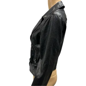 Copperose Crocodile Embossed Black Faux Leather Moto Zip Up Jacket Womens Medium thumbnail 4