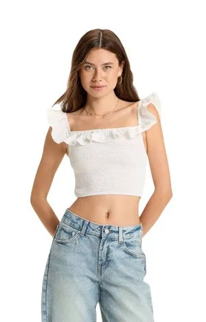 NWT Wild Fable Womens Ruffle Sleeve Smocked Tank Top 94305736 White S thumbnail 1