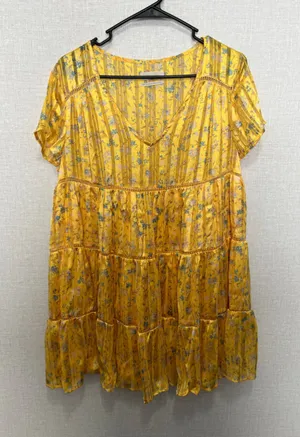 Urban Outfitters Yellow Floral Semi Sheer Tiered Babydoll Mini Dress thumbnail 1