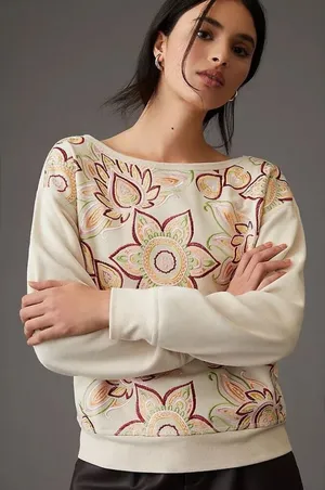 Anthropologie Tiny Helena Embroidered Pullover in Cream Small thumbnail 1