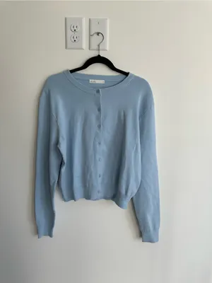 Oak + Fort Button Up Cardigan in Blue Mist 100% Cotton thumbnail 2