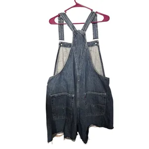 Levis Women's Medium Wash Denim Shortalls Distressed Raw Hem Romper Cut-offs Med thumbnail 2