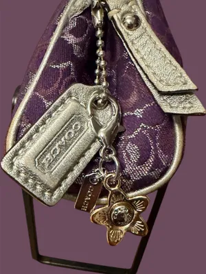 coach Purple Jacquard Cosmetic Case with Metallic Accents Coach charm added thumbnail 11
