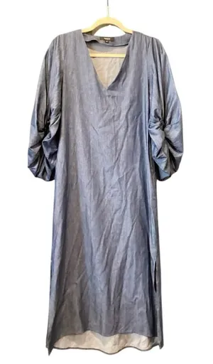Padova Colombia kaftan denim jean balloon sleeve v neck boho resort Midi dress 6 thumbnail 1