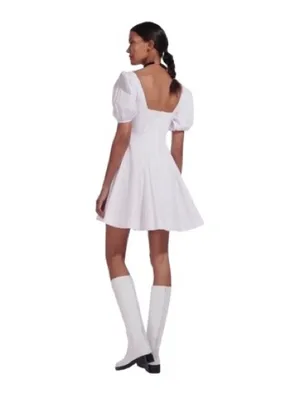 STAUD Laelia Mini Dress White Cotton Lined Puff Sleeves Size 8 thumbnail 2