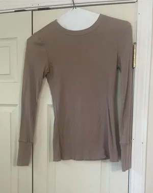 Planet Gold Taupe Waffle-Knit Long Sleeve Tee thumbnail 1