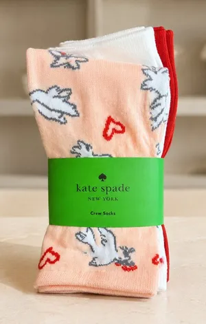 Kate Spade Cupid Heart Crew Socks 3 Pack One Size Valentine NWT thumbnail 1