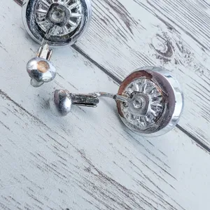 Vintage Clip On Earrings - Domed Circle Faceted Silver Tone - Condition Issues thumbnail 11