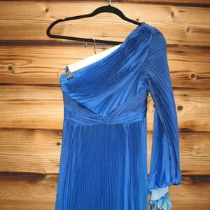 MAC DUGGAL 49903 Blue Ombre Pleated Charmeuse One-Shoulder Gown Dress 4 Flaws thumbnail 8