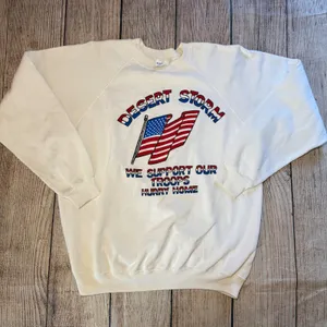 Vintage 90s Desert Storm Sweatshirt Womens XL Hanes‎ Made In USA Flag Military thumbnail 1
