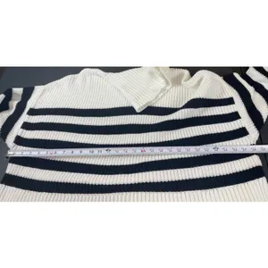 Quince Organic Cotton Striped Turtleneck Sweater Ivory Black Oversized XL thumbnail 12