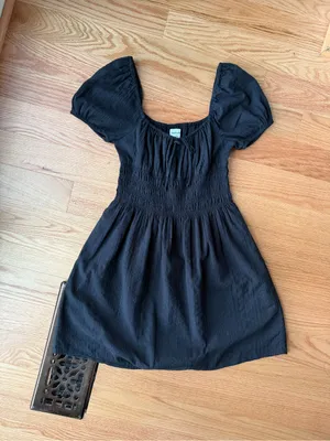 Sunday Best Aritzia Black Smocked Puff Sleeve Mini Dress XS thumbnail 1