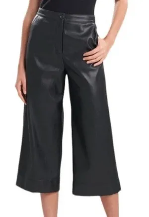 Natori Womens Vegan Leather Culottes Wide Leg Pants Crop 10 Black Quiet Luxury thumbnail 1