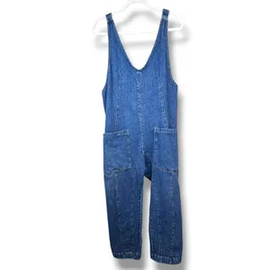 Free People We The Free Sapphire Blue Cotton High Roller Relaxed Denim Jumpsuit thumbnail 6