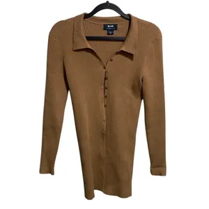 Maeve by Anthropologie Ribbed Knit‎ Polo Sweater Camel Long Sleeve Buttons Small thumbnail 2