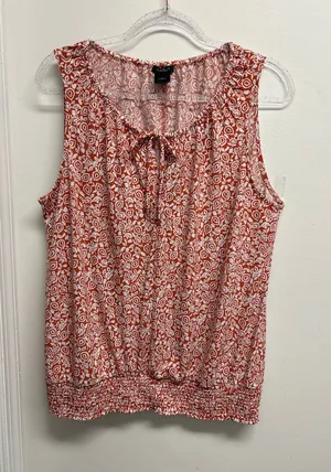Sleeveless Printed Tie-Neck Blouse - Coral White thumbnail 1
