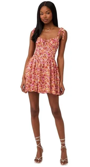For Love & Lemons Red and Pink Floral Felicia Mini Dress US L thumbnail 16