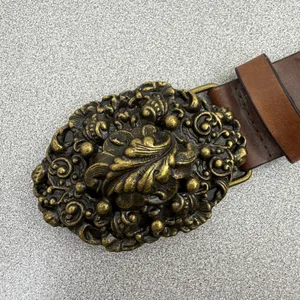 CAbi Belt Womens Medium Brown Leather Ornate Brass Filigree Buckle Studded Boho thumbnail 2