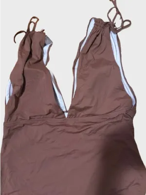 Brown Ruched One-Piece Swimsuit - Classic Women’s Swimwear thumbnail 3