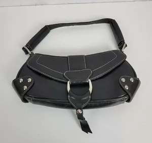 Vintage Aldo Womens Shoulder Bag 11" x 5" Black Leather Y2K Studded Snap Closure thumbnail 2