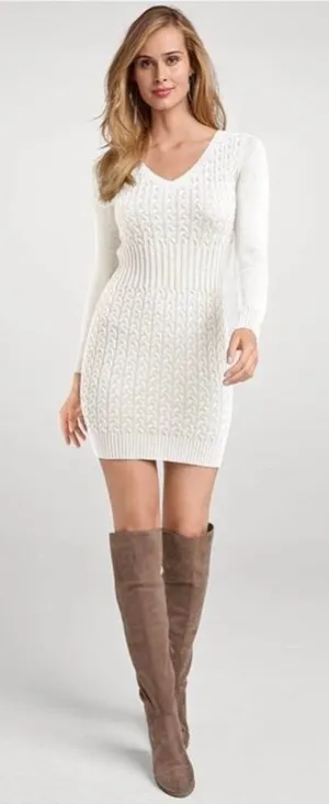 ✨Venus Cable Knit Sweater Sz Medium Cream Dress✨ thumbnail 1