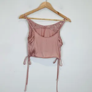 Intimately Free People pale pink satin lace trim side tie cropped camisole. XS thumbnail 4