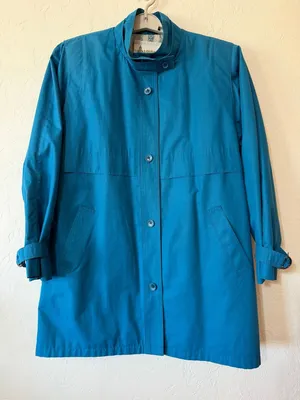 Vintage London Fog Teal Blue Trench Coat Rain Jacket Funnel Neck 12 Reg thumbnail 1