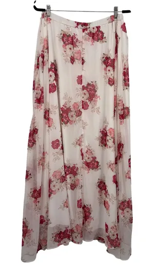 Nanamacs Floral Maxi Skirt Womens Large White Pink Red Excellent Chiffon Boho thumbnail 1