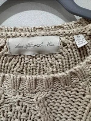 Ami Dans La Rue Size Medium Chunky Knit Cable Fisherman Beige Sweater thumbnail 4