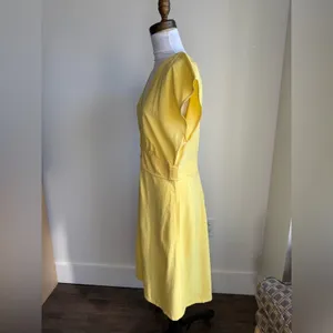 LOFT BUTTER YELLOW BUTTON FLARE MINI DRESS V NECK BUTTON DOWN SIZE 8 thumbnail 7