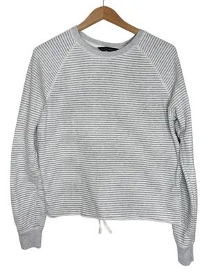 Abercrombie & Fitch Gray White Fine Striped Crewneck Sweatshirt Lace up back S thumbnail 1