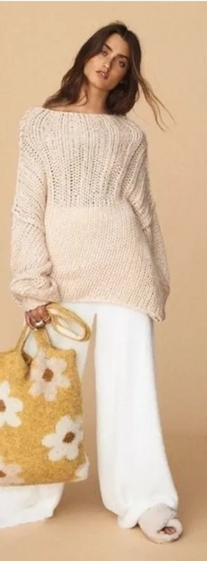 Free People Be There Chunky Knit Sweater Size Small Beige Oversized Neutral thumbnail 1