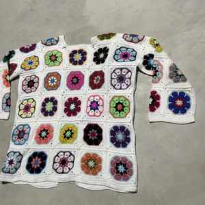 Granny Square Handmade Crochet Cardigan Woolen Knit Colorful Homemade SZ Medium thumbnail 6
