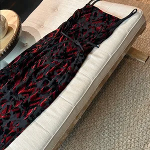 Silk Road 100% Silk Maroon Velvet Black Sheer Floral Double Layered Maxi Dress thumbnail 12