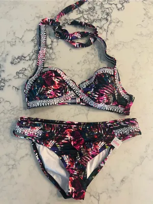 VICTORIA'S SECRET PINK Embroidered Halter Bikini Top Tropical Medium new thumbnail 1