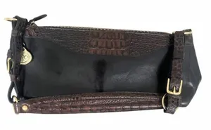BRAHMIN Marcy Black Tuscan Croc Embossed Leather Brown Black‎ Handbag thumbnail 1