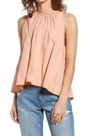 Free People Honey Eyed Carla Stripe Ruffle Peplum Tank Top Orange Small thumbnail 1