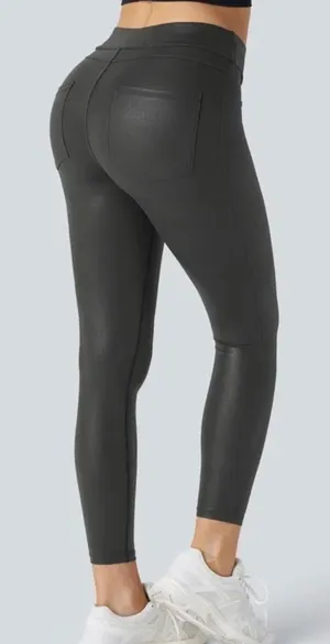 Halara Faux Leather Leggings Womens XL Black High Waisted Shiny Athletic Pants thumbnail 1