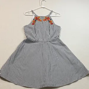 I.N. San Francisco Black and White Striped Dress with Floral Detail thumbnail 1