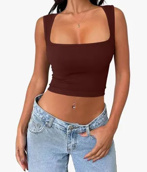 Amazon Brown seamless crop tank top thumbnail 1