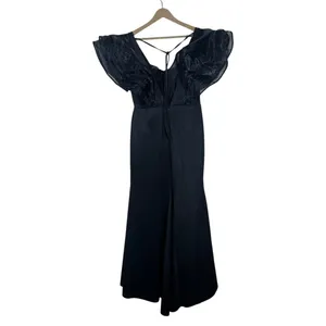 Giffniseti Organza Ruffle Mermaid Maxi Dress Black Glam Formal Evening Size 1XL thumbnail 3