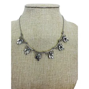 Vintage Krementz Silver Tone Crystal Leaf‎ Flowers Wedding Bridal 15" Necklace thumbnail 4