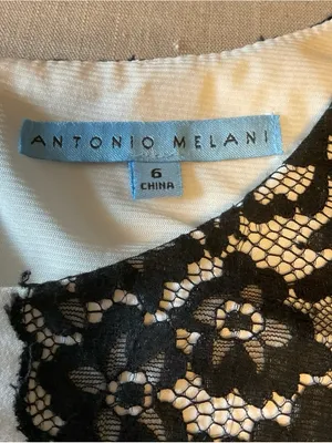 ANTONIO MELANI Cream Sheath Dress with Black Lace Panels thumbnail 5