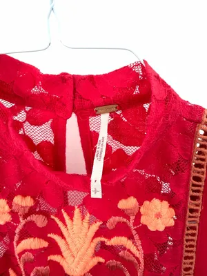 Free People Boho Cottagecore Pineapple Lace Embroidered Flora Swing Tank Top thumbnail 5