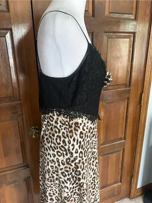 WAYF Leopard Print‎ Lace Trim Maxi Slip Dress Chemise Rosette Women's Size M thumbnail 5