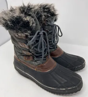 Itasca Rubber Duck Boots Women's Black Gray‎ Brown Fur Inside Lace Up Size 8 thumbnail 1