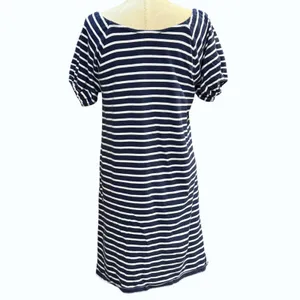 LOFT M Blue Striped Puff Sleeve Shift Knit‎ Dress Mini Nautical Coastal Preppy thumbnail 6