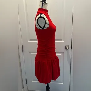 Madden NYC Red Sleeveless Mock-Neck Ruche Dress thumbnail 4